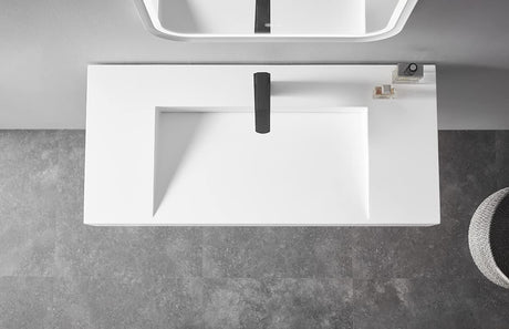 Serene Valley Floating or Countertop Bathroom Sink, Special Wedge with Hidden Drain Design, 40" Solid Surface Material in Matte White, SVWS611 - 40WH - Serene Valley