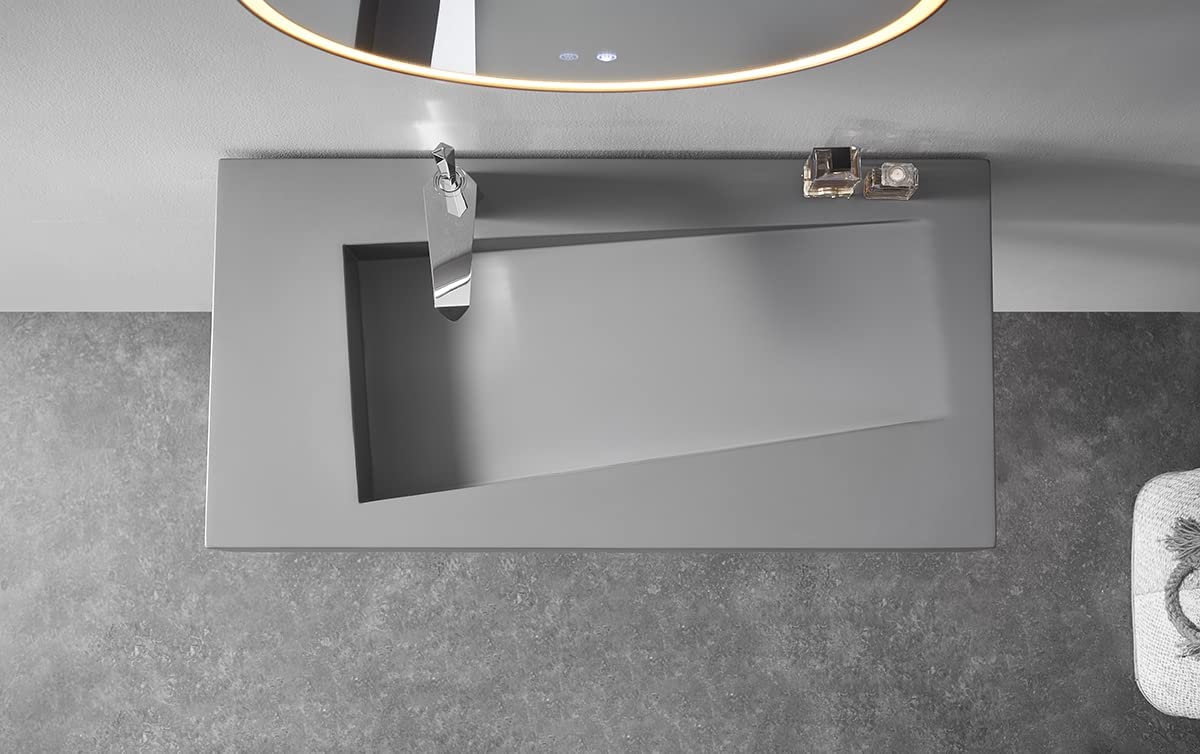 Serene Valley Floating or Countertop Bathroom Sink, Unique Diamond Sink with Hidden Drain, 36" Solid Surface Material in Matte Gray, SVWS610 - 36GR - Serene Valley