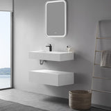 Serene Valley Floating or Countertop Bathroom Sink, Unique Diamond Sink with Hidden Drain, 36" Solid Surface Material in Matte White, SVWS610 - 36WH - Serene Valley