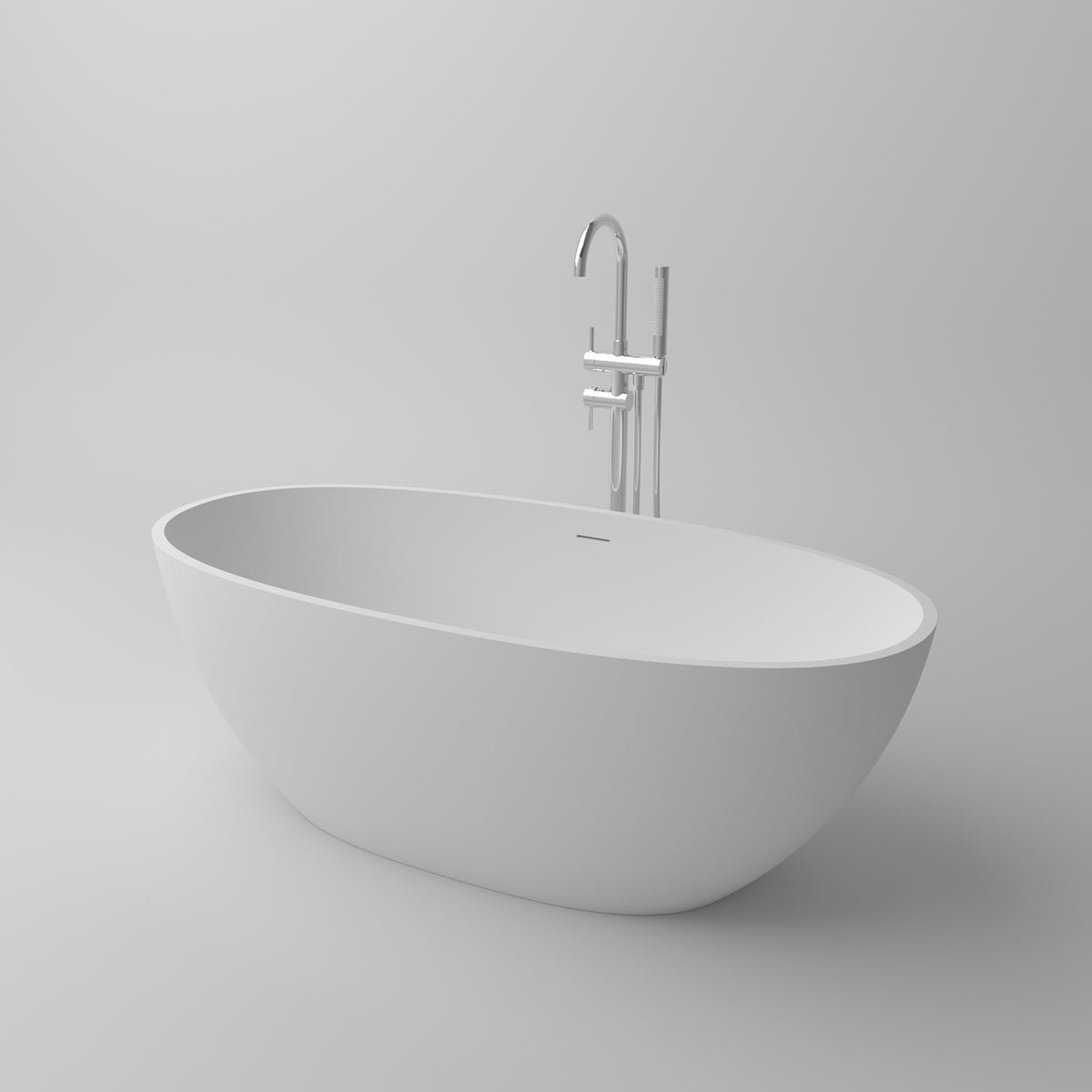 Serene Valley Freestanding Bathtub SVFBT8002 - 6331, Made of Pure Solid Surface Material with Drain, 63" L x 30.7" W Matte White, Hand Polished and Easy Maintenace - Serene Valley