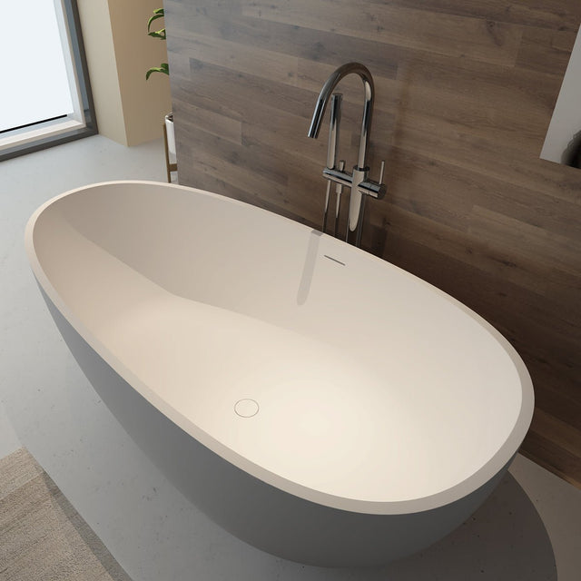 Serene Valley Freestanding Bathtub SVFBT8003 - 6332, Made of Pure Solid Surface Material with Drain, 63" L x 31.5" W Matte White, Hand Polished and Easy Maintenace - Serene Valley