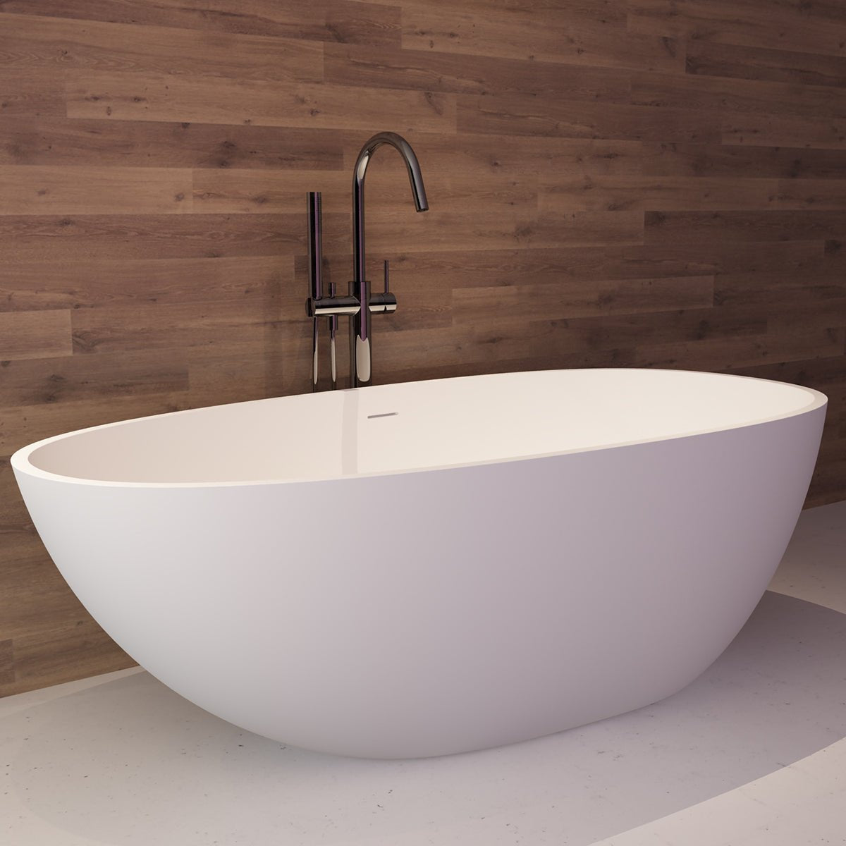 Serene Valley Freestanding Bathtub SVFBT8003 - 6332, Made of Pure Solid Surface Material with Drain, 63" L x 31.5" W Matte White, Hand Polished and Easy Maintenace - Serene Valley