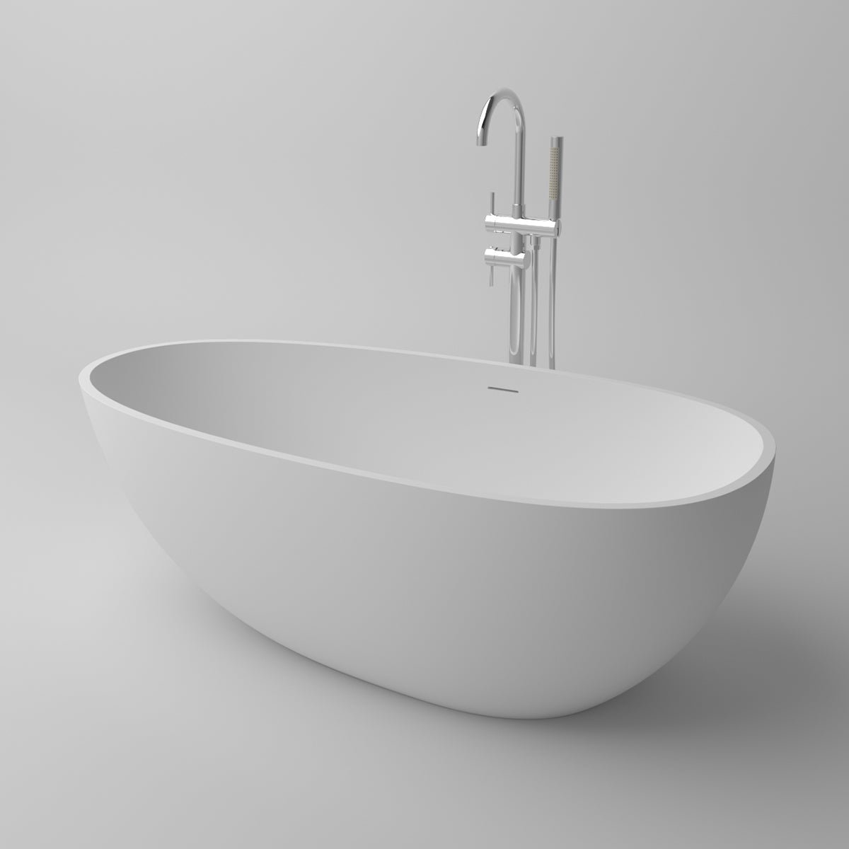 Serene Valley Freestanding Bathtub SVFBT8003 - 6332, Made of Pure Solid Surface Material with Drain, 63" L x 31.5" W Matte White, Hand Polished and Easy Maintenace - Serene Valley