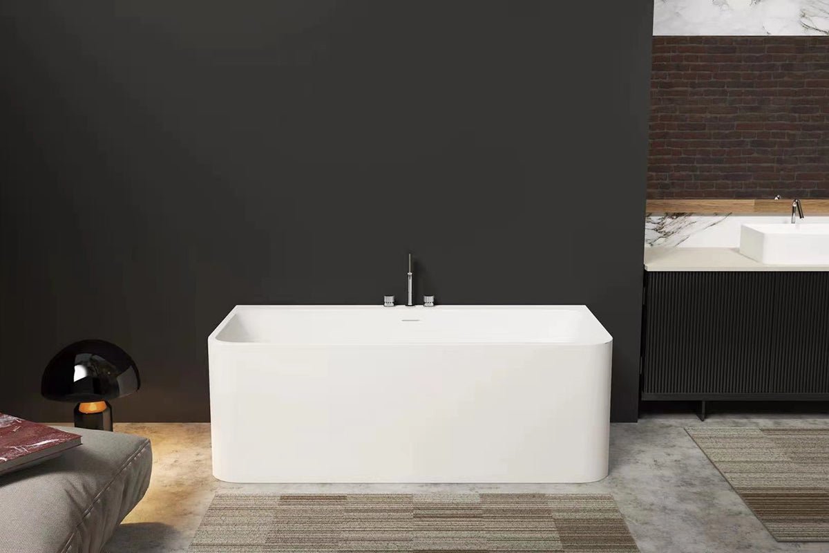 Serene Valley Freestanding Bathtub SVFBT8004 - 6732, Made of Pure Solid Surface Material with Drain, 67" L x 31.5" W Matte White, Hand Polished and Easy Maintenace - Serene Valley