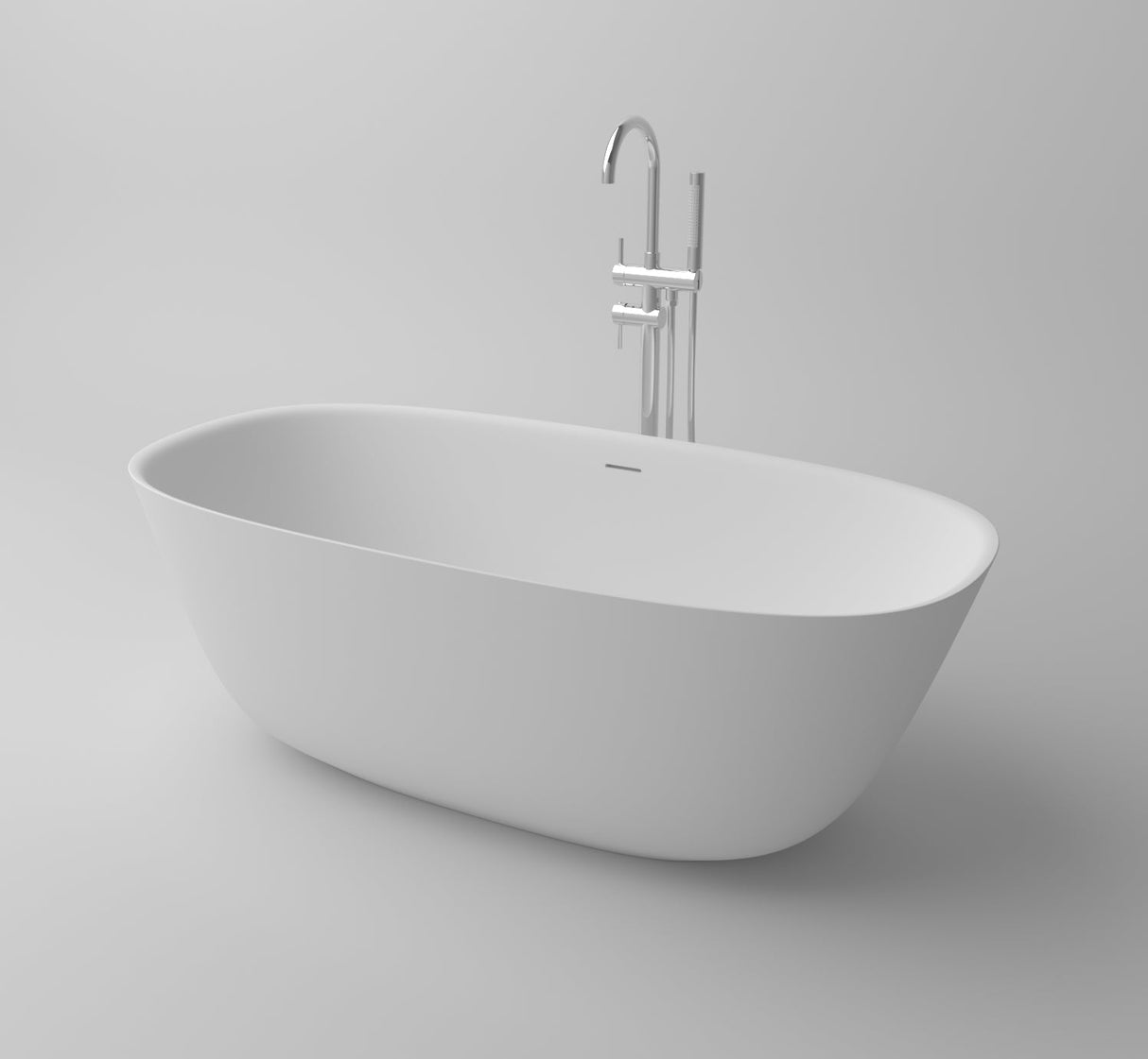 Serene Valley Freestanding Bathtub SVFBT8005 - 6332, Made of Pure Solid Surface Material with Drain, 63" L x 31.5" W Matte White, Hand Polished and Easy Maintenace - Serene Valley