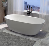 Serene Valley Freestanding Bathtub SVFBT8005 - 6332, Made of Pure Solid Surface Material with Drain, 63" L x 31.5" W Matte White, Hand Polished and Easy Maintenace - Serene Valley