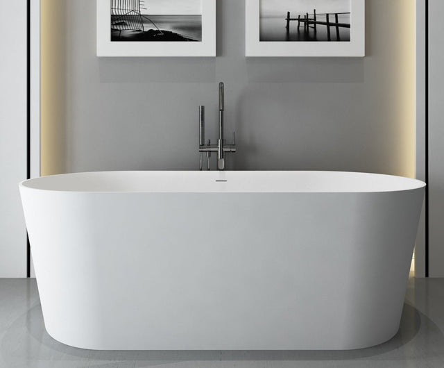 Serene Valley Freestanding Bathtub SVFBT8006 - 6732, Made of Pure Solid Surface Material with Drain, 67" L x 31.5" W Matte White, Hand Polished and Easy Maintenace - Serene Valley