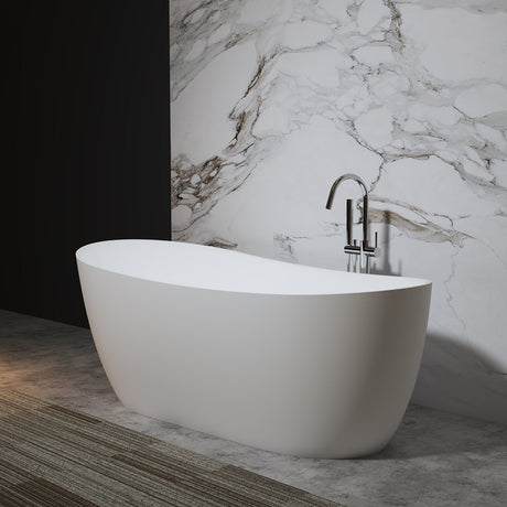 Serene Valley Freestanding Bathtub SVFBT8007 - 6332, Made of Pure Solid Surface Material with Drain, 63" L x 31.5" W Matte White, Hand Polished and Easy Maintenace - Serene Valley