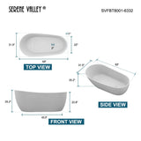 Serene Valley Freestanding Bathtub SVFBT8007 - 6332, Made of Pure Solid Surface Material with Drain, 63" L x 31.5" W Matte White, Hand Polished and Easy Maintenace - Serene Valley