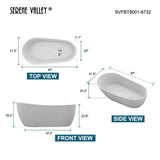 Serene Valley Freestanding Bathtub SVFBT8007 - 6732, Made of Pure Solid Surface Material with Drain, 67" L x 31.5" W Matte White, Hand Polished and Easy Maintenace - Serene Valley