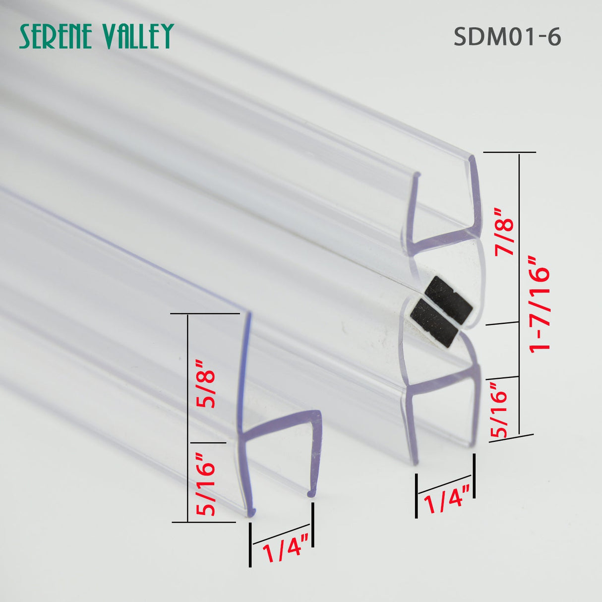 Serene Valley Push - Open Shower Door Magnetic Strip Pair and Doorside Strip for 1/4" Glass, Super Clear, 78" Magnetic Strip Pair Plus 78" Doorside Strip, 2pcs SDM01 - 6 - Serene Valley