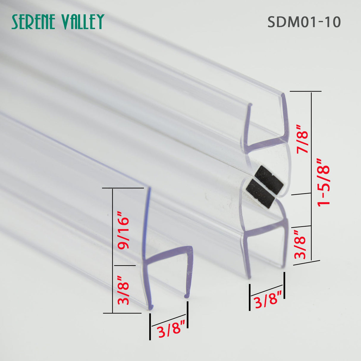 Serene Valley Push - Open Shower Door Magnetic Strip Pair and Doorside Strip for 3/8" Glass, Super Clear, 78" Magnetic Strip Pair Plus 78" Doorside Strip, 2pcs SDM01 - 10 - Serene Valley