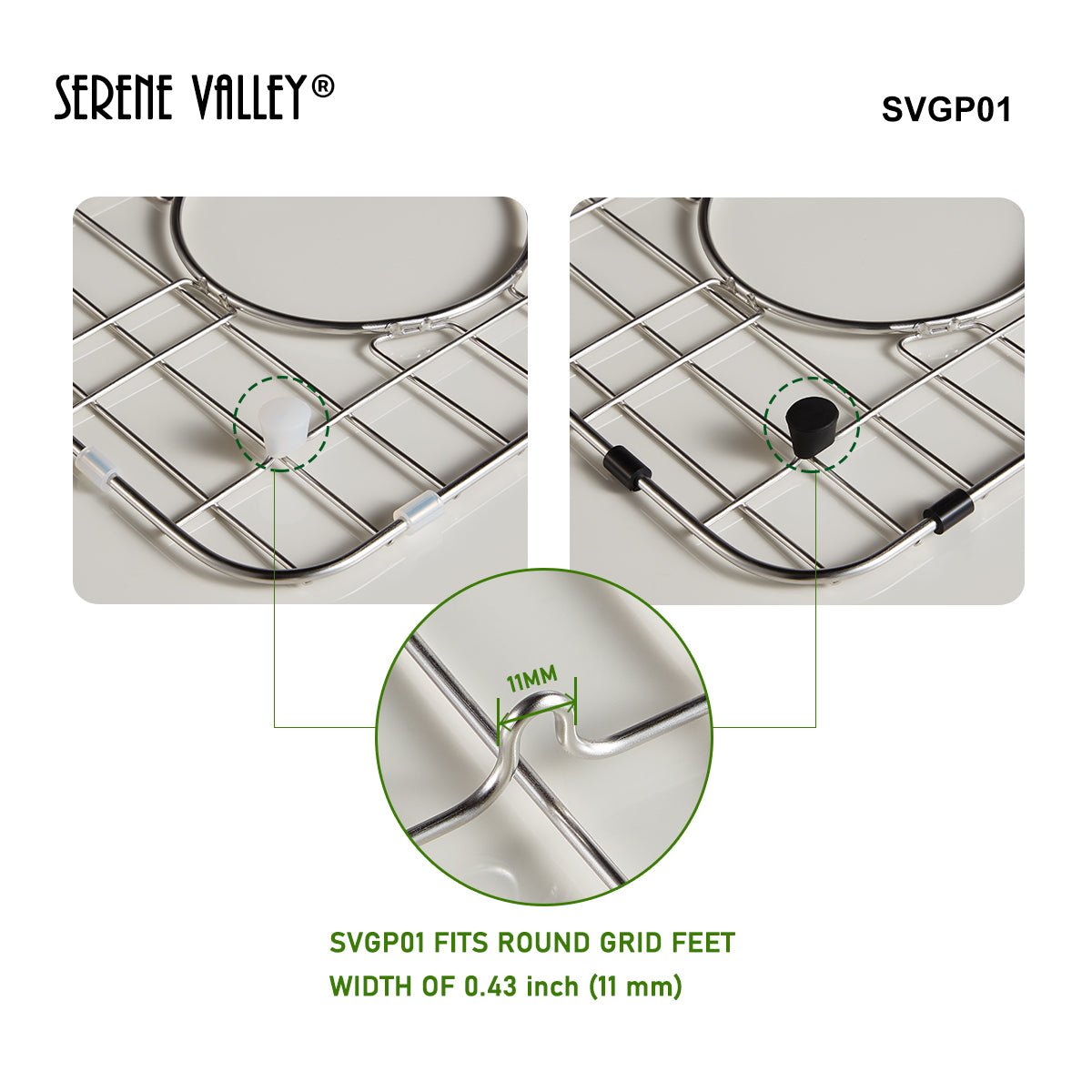 Serene Valley Replacement Feet and Bumpers for Stainless Steel Sink Grid SVGP01, Supersoft Silicone Material, Both Black and Clear Color Sets Included - Serene Valley