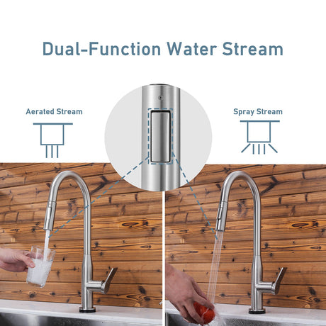 Serene Valley Rowland Touch Sensor with Pull - Down Sprayer Kitchen Faucet, Single Lever Handle with Deck Plate, Stainless Steel Finish STK210ST - Serene Valley