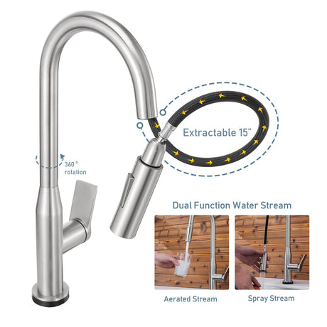 Serene Valley Rowland Touch Sensor with Pull - Down Sprayer Kitchen Faucet, Single Lever Handle with Deck Plate, Stainless Steel Finish STK210ST - Serene Valley