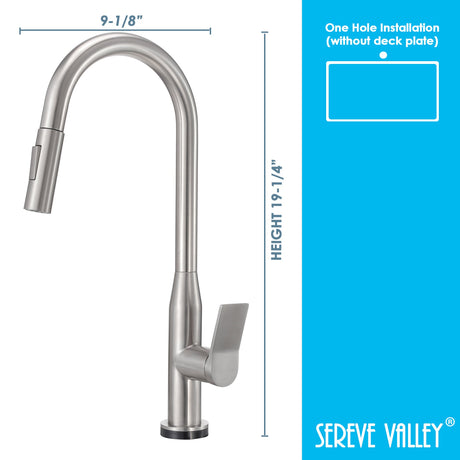 Serene Valley Rowland Touch Sensor with Pull - Down Sprayer Kitchen Faucet, Single Lever Handle with Deck Plate, Stainless Steel Finish STK210ST - Serene Valley