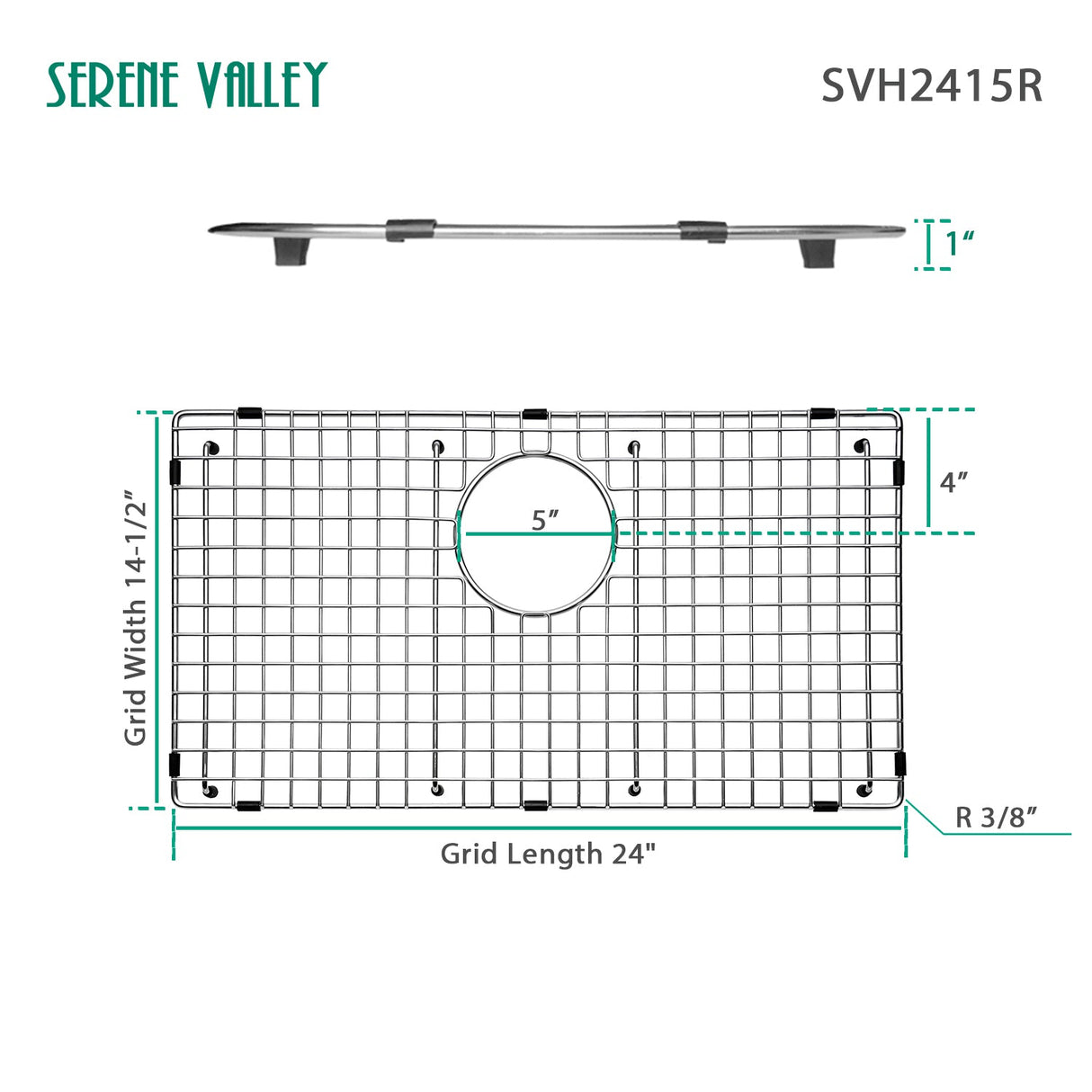 Serene Valley Sink Bottom Grid 24" X 14 - 1/2", Rear Drain with Corner Radius 3/8", Sink Protector SVH2415R - Serene Valley