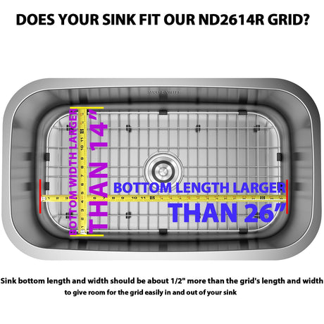 Serene Valley Sink Bottom Grid 26" x 14", Rear Drain with Corner Radius 3 - 1/2", ND2614R - Serene Valley