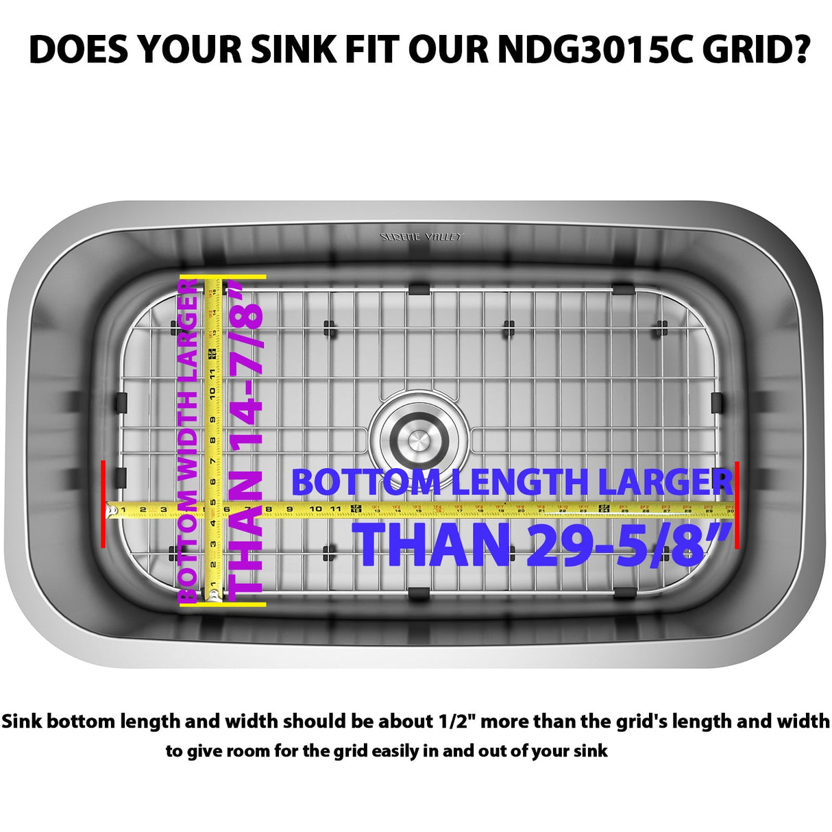 Serene Valley Sink Bottom Grid 29 - 5/8" x 14 - 7/8", Basin Rack with Corner Radius 2", Sink Rack NDG3015C - Serene Valley