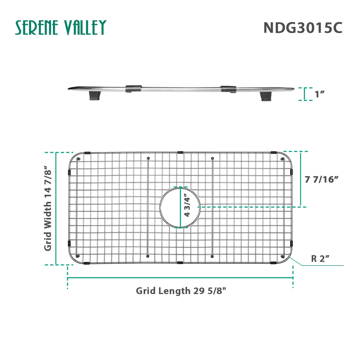 Serene Valley Sink Bottom Grid 29 - 5/8" x 14 - 7/8", Basin Rack with Corner Radius 2", Sink Rack NDG3015C - Serene Valley