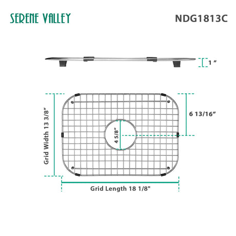 Serene Valley Sink Grid 18 - 1/8" L x 13 - 3/8" W, Centered Drain with Corner Radius 3 - 1/2", NDG1813C - Serene Valley