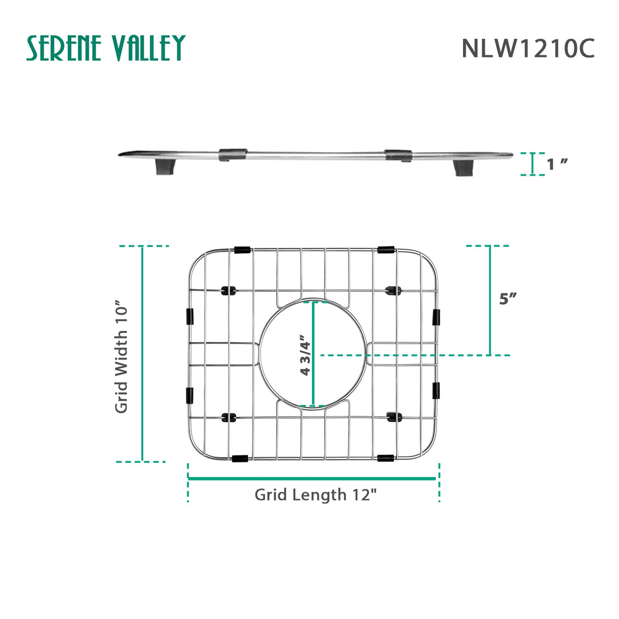 Serene Valley Sink Protector 12" X 10", Centered Drain with Corner Radius 1 - 1/2", NLW1210C - Serene Valley