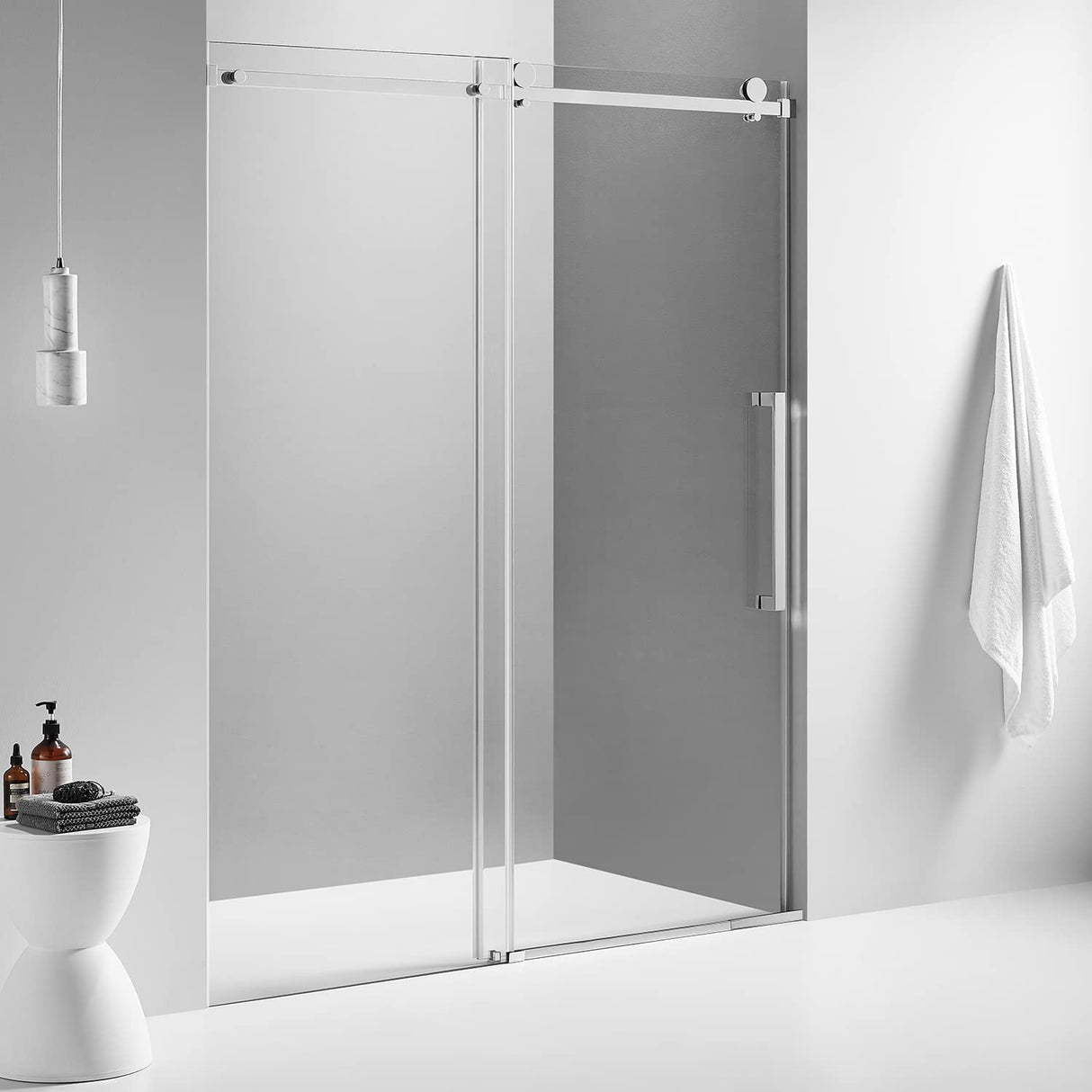 Serene Valley Square Rail Frameless Sliding Shower Door SVSD5003 - 4874CH, Easy - Clean Coating 3/8" Tempered Glass - 304 Stainless Steel Hardware in Chrome 44" - 48"W x 74"H - Serene Valley