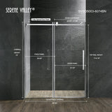 Serene Valley Square Rail Frameless Sliding Shower Door SVSD5003 - 6074BN, Easy - Clean Coating 3/8" Tempered Glass - 304 Stainless Steel Hardware in Brushed Nickel 56" - 60"W x 74"H - Serene Valley