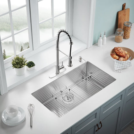 Serene Valley Stainless Steel Kitchen Sink, 36 - inch Single - Bowl Undermount with No Groove Bottom, Heavy - Duty Grid US3622R - Serene Valley