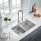 Serene Valley Stainless Steel Kitchen Sink,33 - inch Thick Deck Dual Mount, Double Bowl with Unique Thin Divider, Heavy - Duty Grids DDG3322R - Serene Valley