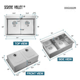 Serene Valley Stainless Steel Kitchen Sink,33 - inch Thick Deck Dual Mount, Double Bowl with Unique Thin Divider, Heavy - Duty Grids DDG3322R - Serene Valley