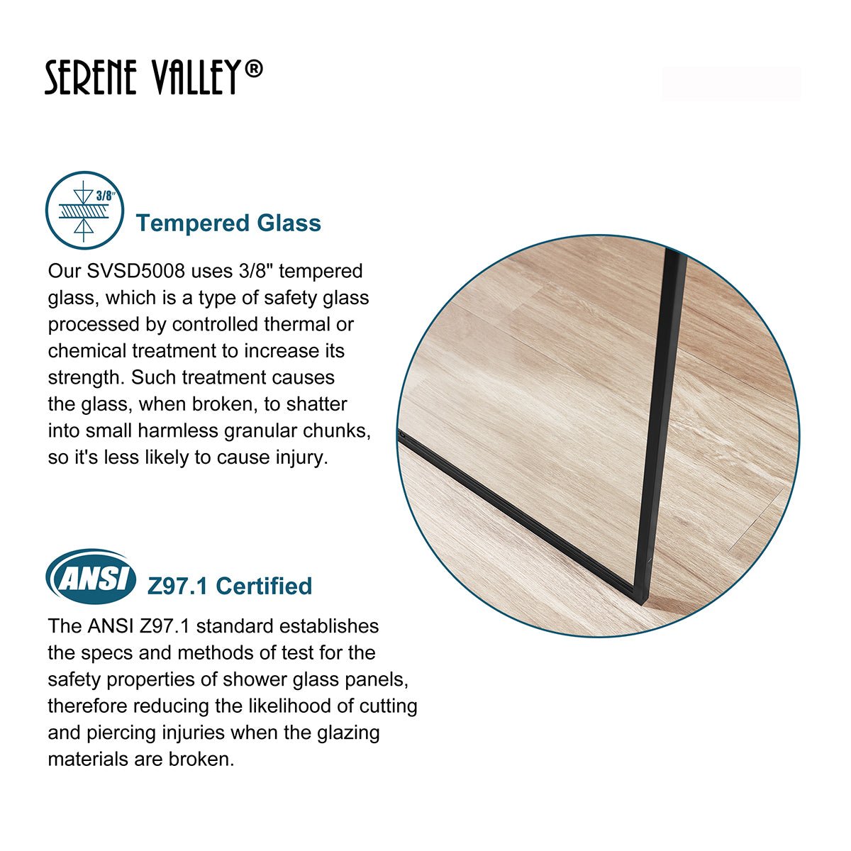 Serene Valley Stand - Alone Shower Screen SVSD5008 - 3474MB, 3/8" Tempered Glass with Easy - Clean Coating, Premium 304 Stainless Steel Construction with Reversible Installation, Matte Black Finish - Serene Valley