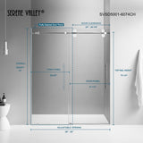 Serene Valley SVSD5001 - 6074CH Big Roller Frameless Sliding Shower Door - Superclear 3/8" Tempered Glass - 304 Stainless Steel Hardware in Chrome 56" - 60"W x 74"H - Serene Valley