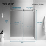 Serene Valley SVSD5001 - 6874BN Big Roller Frameless Sliding Shower Door - Superclear 3/8" Tempered Glass - 304 Stainless Steel Hardware in Brushed Nickel 64" - 68"W x 74"H - Serene Valley