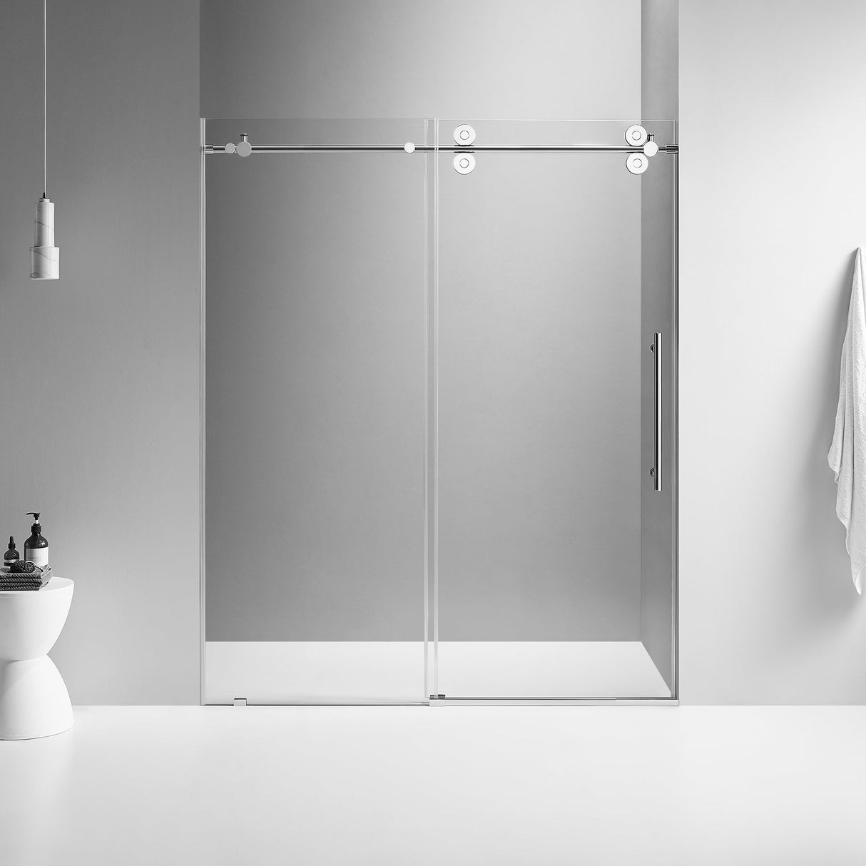 Serene Valley SVSD5001 - 7274CH Big Roller Frameless Sliding Shower Door - Superclear 3/8" Tempered Glass - 304 Stainless Steel Hardware in Chrome 68" - 72"W x 74"H - Serene Valley