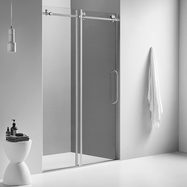 Serene Valley SVSD5002 - 4876BN Big Roller Frameless Sliding Shower Door - Superclear 3/8" Tempered Glass - 304 Stainless Steel Hardware in Brushed Nickel 44" - 48"W x 76"H - Serene Valley