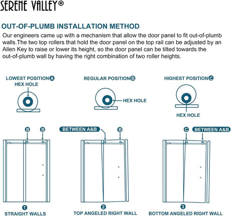 Serene Valley SVSD5002 - 4876CH Big Roller Frameless Sliding Shower Door - Superclear 3/8" Tempered Glass - 304 Stainless Steel Hardware in Chrome 44" - 48"W x 76"H - Serene Valley