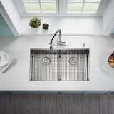 Serene Valley Workstation Kitchen Sink, 36 - inch Double - Bowl Undermount, Cutting Board, Unique Thin Divider and Heavy - Duty Grids UDWG3622R - Serene Valley