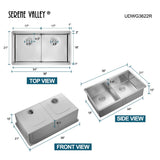 Serene Valley Workstation Kitchen Sink, 36 - inch Double - Bowl Undermount, Cutting Board, Unique Thin Divider and Heavy - Duty Grids UDWG3622R - Serene Valley