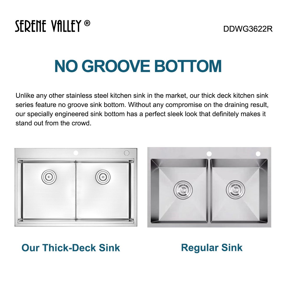 Serene Valley Workstation Kitchen Sink, 36 - inch Thick - Deck Dual Mount, Cutting Board, Unique Thin Divider and Heavy - Duty Grids DDWG3622R - Serene Valley