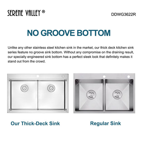 Serene Valley Workstation Kitchen Sink, 36 - inch Thick - Deck Dual Mount, Cutting Board, Unique Thin Divider and Heavy - Duty Grids DDWG3622R - Serene Valley