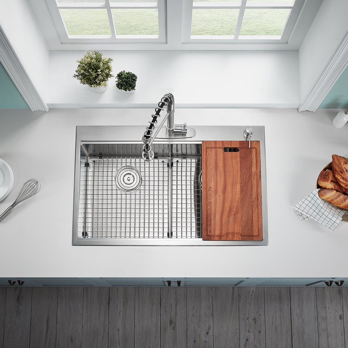 Serene Valley Workstation Kitchen Sink, 36 - inch Thick - Deck Dual Mount, Cutting Board, Unique Thin Divider and Heavy - Duty Grids DDWG3622R - Serene Valley