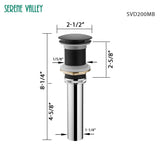 Sereve Valley Bathroom Sink Pop - Up Drain, Brass Material with Mounting Ring, No Overflow, Matte Black Finish, SVD200MB - Serene Valley