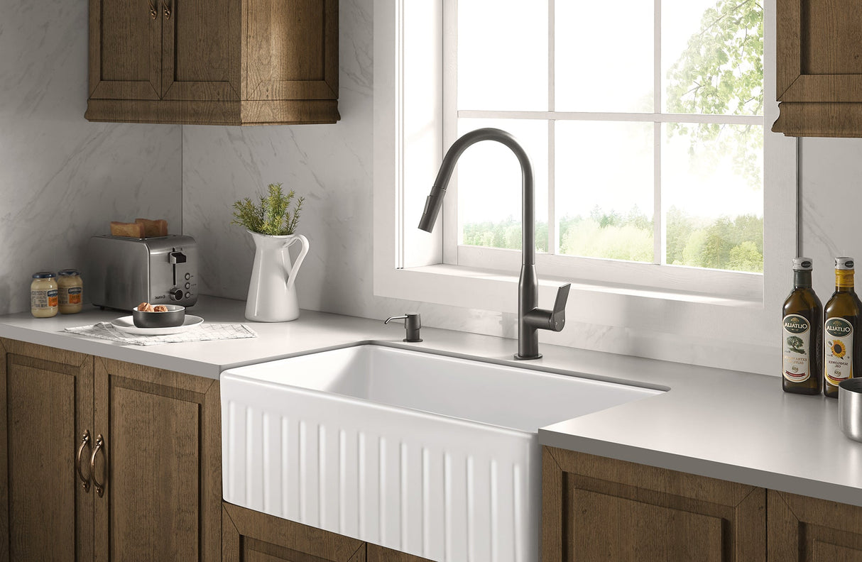 Sereve Valley Touch Sensor with Pull - Down Sprayer Kitchen Faucet STK210MB, Single Lever Handle with Deck Plate, Matte Black MB Finish - Serene Valley