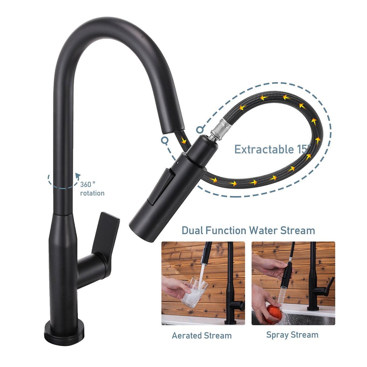 Sereve Valley Touch Sensor with Pull - Down Sprayer Kitchen Faucet STK210MB, Single Lever Handle with Deck Plate, Matte Black MB Finish - Serene Valley