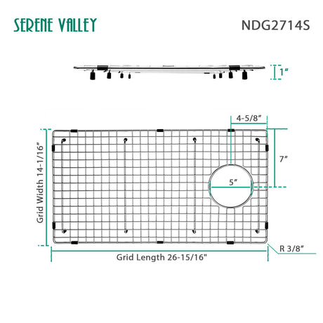 Sink Bottom Grid 26 - 15/16" X 14 - 1/16", Side Drain with Corner Radius 3/8",NDG2714S - Serene Valley