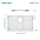 Sink Bottom Grid 26 - 3/8" X 14 - 7/16", Rear Drain with Corner Radius 3/8", Sink Protector NDG2715R - Serene Valley