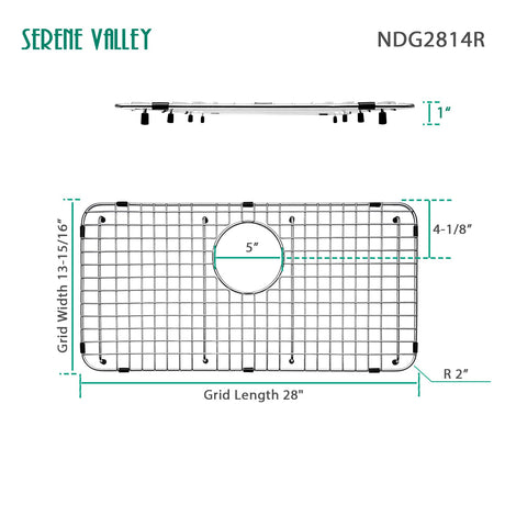 Sink Bottom Grid 28" x 13 - 15/16", Rear Drain with Corner Radius 2", Sink Protector NDG2814R - Serene Valley