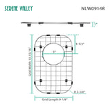 Sink Bottom Grid 9" x 13 - 7/8", Rear Drain with Corner Radius 2 - 3/4" NLW0914R - Serene Valley