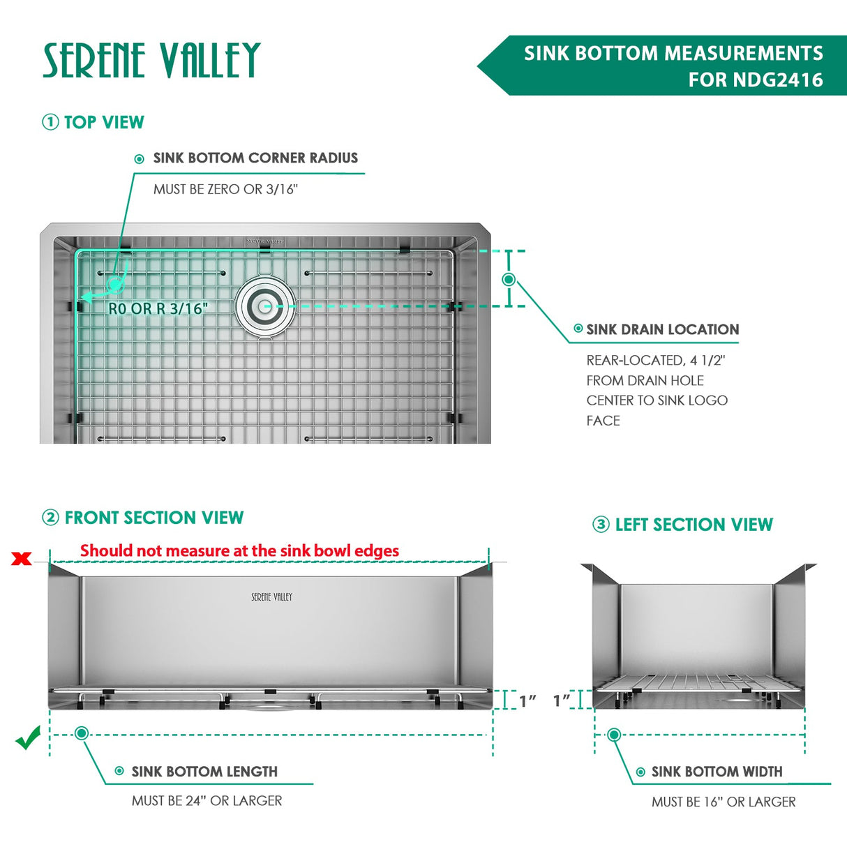 Sink Grid 24 x 16, NDG2416 dim 23 5/8” x 15 11/16” - Serene Valley